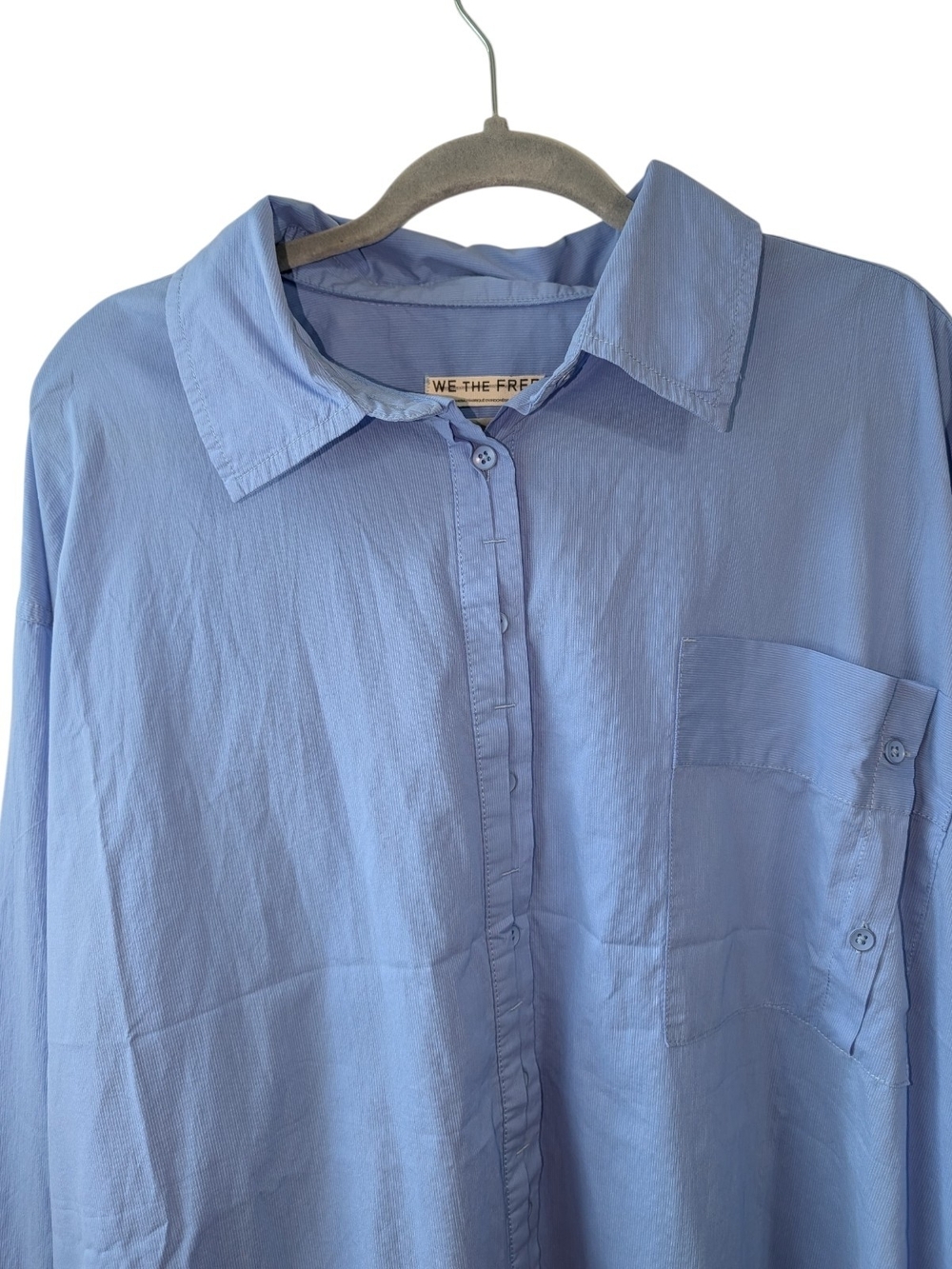 WE THE FREE WOMEN'S LIGHT BLUE OVERSIZED BUTTON-UP TUNIC SIZE XL - Picture 3 of 11